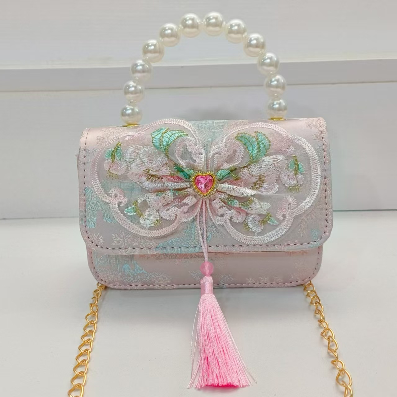 Bolso de perla estilo nacional arco bolso de cadena bolso de mochila para niñas vestidos chinos antiguos accesorios bolsos regalos para niñas