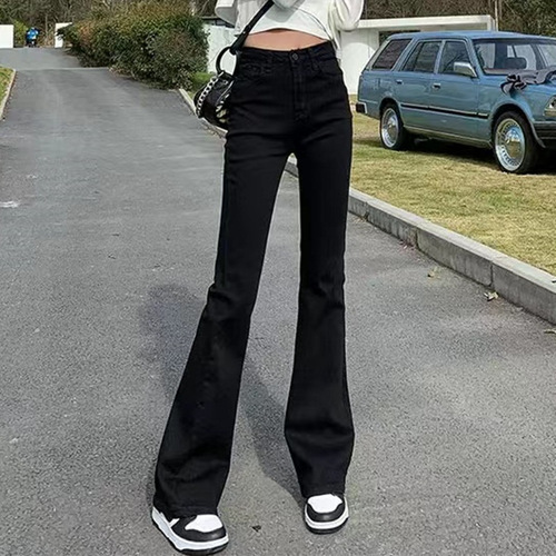 Black Micro-Angle Women's Jeans 2024 Summer New Pear-Shaped Petite Heel Pants High-Waisted Slimming Bell Bottom Pants