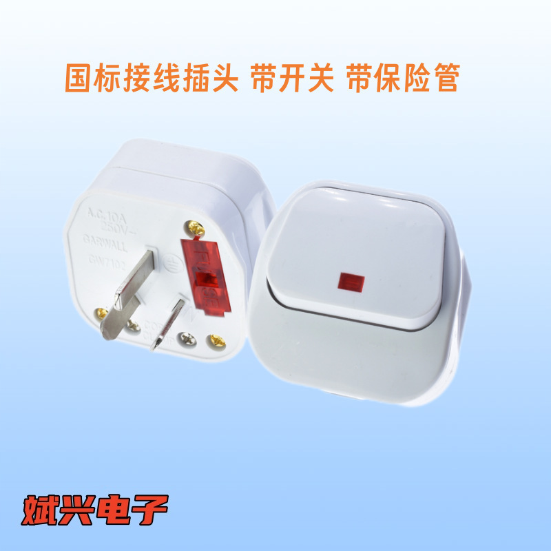 All-Copper 10A National Standard Three-Pin Detachable Assembly with Wiring Plug Socket with Switch and Fuse Gw7102