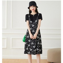 新款夏季新款时尚韩版爱心拼接宽松显瘦印花假两件连衣裙