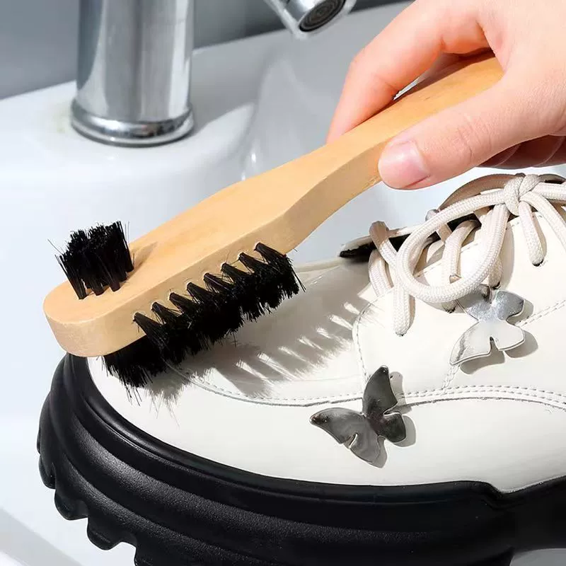 Производитель источника YJ-830, щетина из лотосового дерева, цельная древесина, свиная шерсть, трехцелевая многофункциональная щетка для чистки обуви, щетка для ухода за кожаной обувью