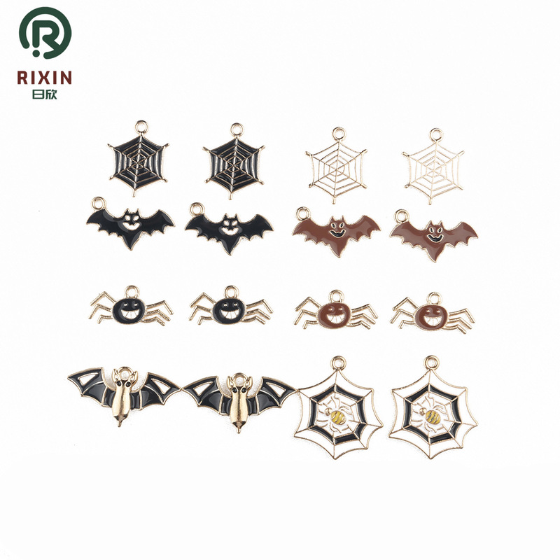 Halloween bat spider web spider diy alloy oil drop jewelry accessories headdress key chain pendant cross border Halloween bat spider web spider diy alloy oil drop jewelry accessories headdress key chain pendant cross border