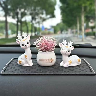 Safe journey deer car: Car ornaments - white-little-fairy-deer-pink-green-grass-medium-drill-pad-send-traceless-glue-10