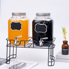 跨境定制玻璃瓶果汁罐洗衣液分配器可乐桶容器冷水桶带龙头饮料桶
