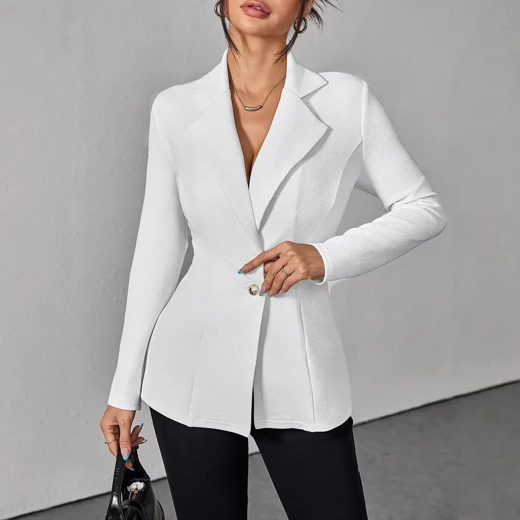 Women's Clothing Slim Waist Lapel Single Button Suit Jacket Solid Color Fashion Spring/Autumn Lightweight Coat_ecoleips.com