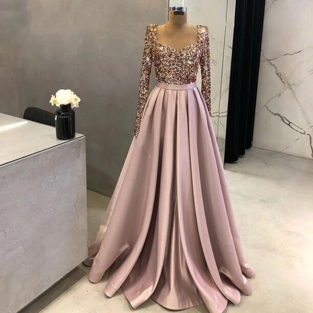 Amazon Aliexpress Independent Site Foreign Trade Elegant Evening Dress Prom Dress Slit V-Neck Long-Sleeve Dress