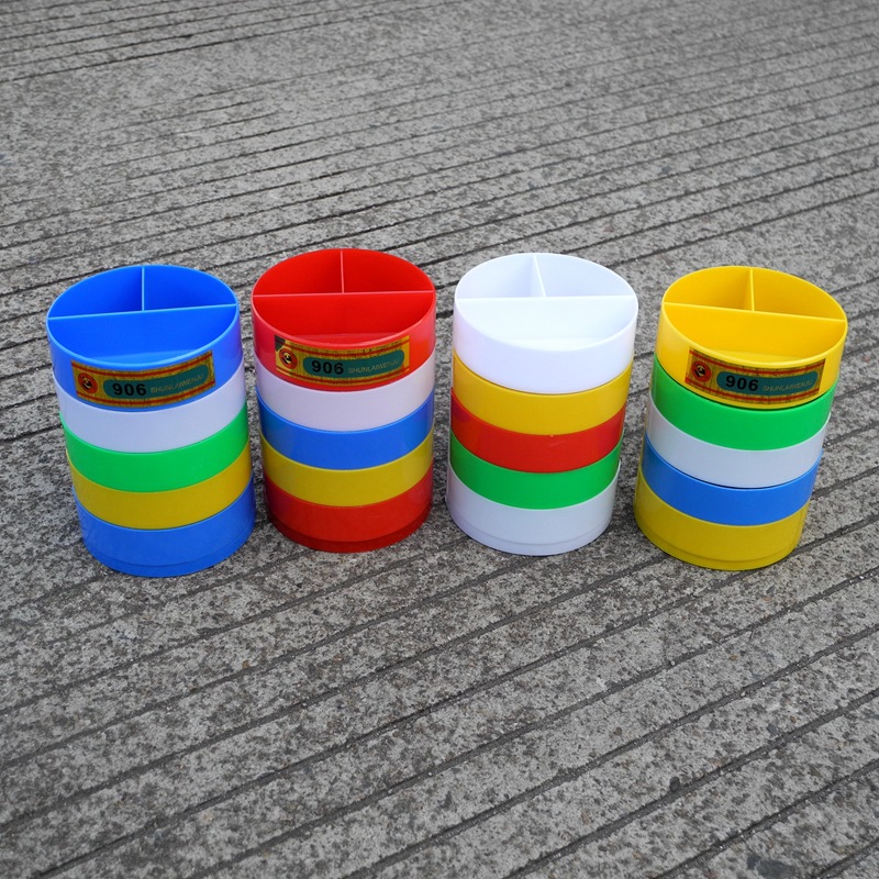 厂家直销加厚塑料彩色3层带收纳格简约创意办公网红学生学习笔筒|ru