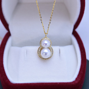 Zhuji Freshwater Pearl 6-8mm Near Round Light Gourd Pendant S925 Silver Necklace Wholesale Live Cross-border Supply