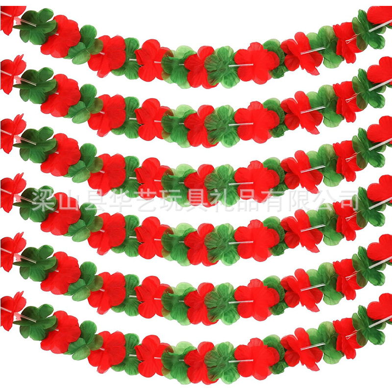 Nuevas guirnaldas hawaianas transfronterizas árbol de Navidad decoración de fiesta flor collar decoración flor flor de atmósfera roja y verde