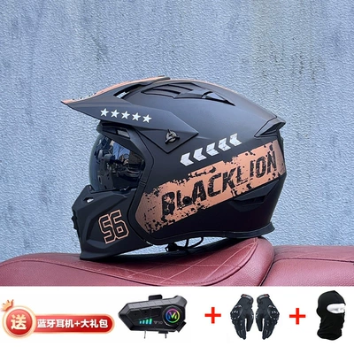 Motorcycle Safety Supplies – Retro Removable 3C Combination Helmet - golden-fire-hot-zone-with-black-tea-y10-external-bluetooth-m