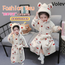 女童睡袍2025新款秋冬季儿童连帽法兰绒保暖家居服珊瑚绒宝宝浴袍