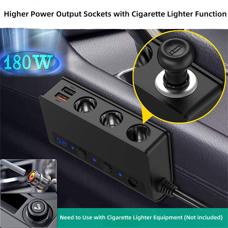車載シガレット一モップ三帯スイッチ4usb180Wハイパワーqc3.0急速充電車載充電器|undefined