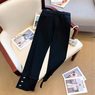 Plus size plus size casual pants 2023 spring new chubby girl Western style slimming high waist stretch straight micro flared pants 6833
