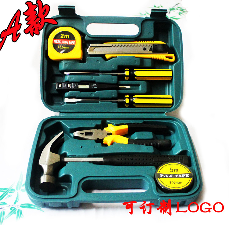 Caja de herramientas de repuesto doméstica montada en automóviles grupo de mantenimiento manual de hardware llave de cinta eléctrica martillo pinza conjunto