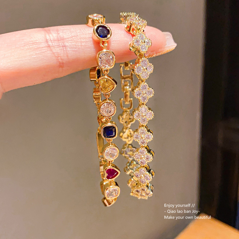 18K Real Gold Electroplated Zircon Square Stitching Bracelet Accessible Luxury High-End Gentle Bracelet Sweet Versatile Bracelet for Women