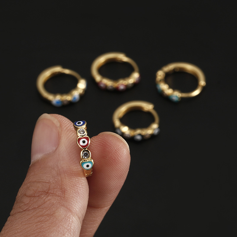 Inlay Design Fashion Style Fashion Heart Shape Eye Copper Inlay Zircon Earrings 1 Piece