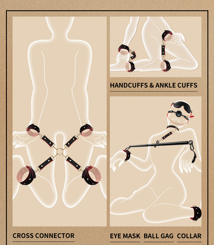 PU Leather Bondage Restraint Set with Detachable Cuffs and Mouth Ball Gag — detail image 28