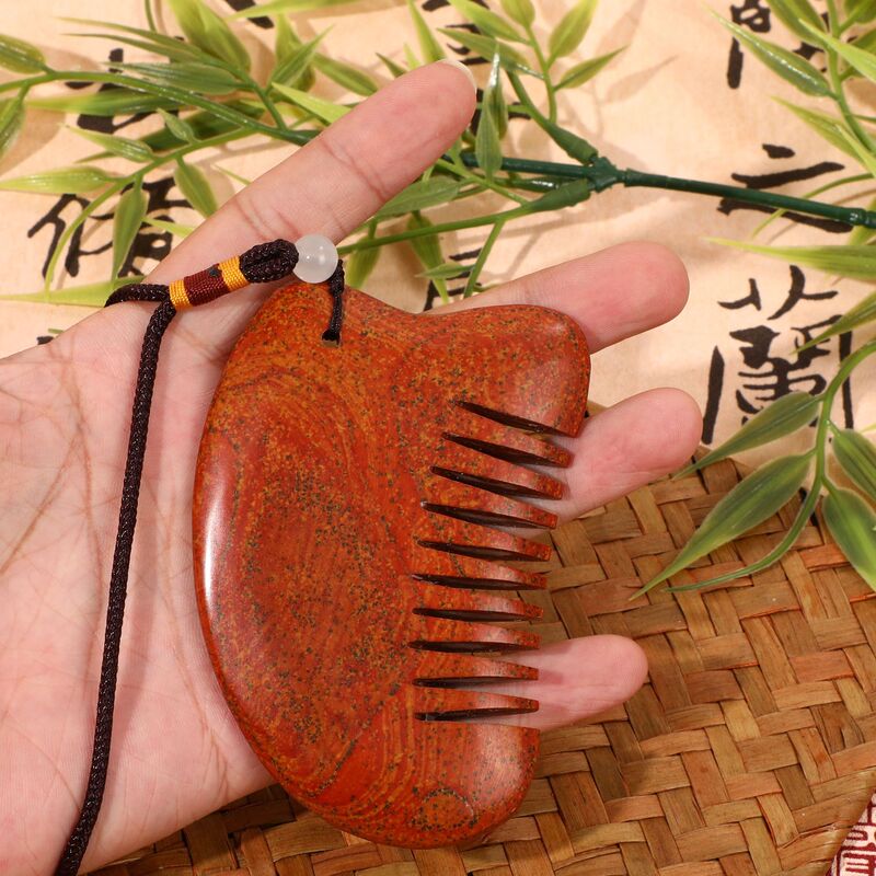 泗水红砭砭石经络梳头部三角梳子按摩工具养身护发高级感刮痧神器|undefined