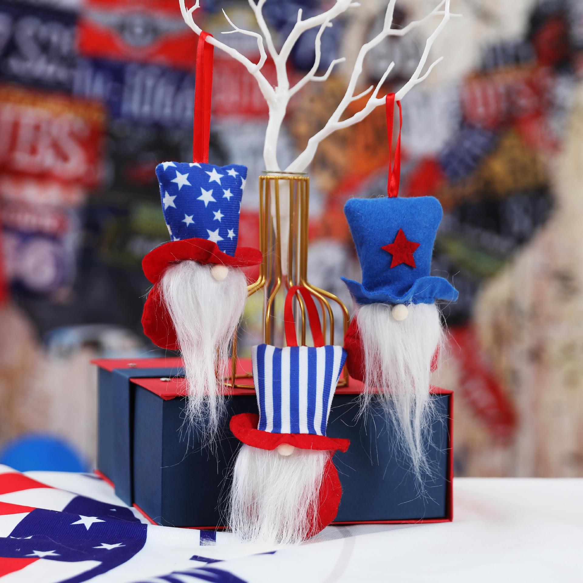 2024 American cross-border new product small pendant American Independence Day striped five-pointed star faceless old man high hat doll
