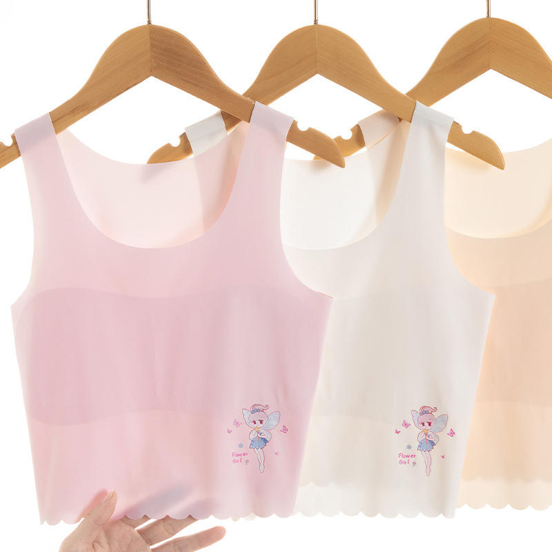Girls' Underwear Summer Ice Silk Traceless Developmental Student Bra Lightweight Breathable Cute Comfortable Girls' Small Vest
