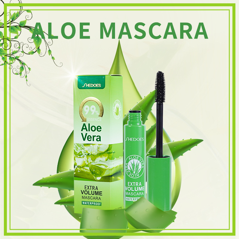 Sudeste asiático transfronterizo Shedoes Aloe Vera Essence impermeable, anti-transpiración, densa, curva, delgada y larga, mascara sin manchas.