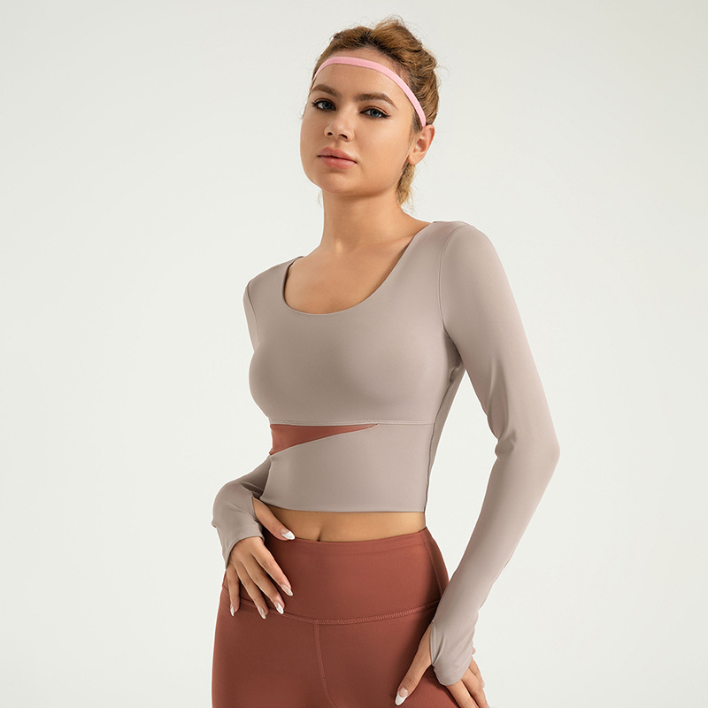 Área transfronteriza de color melocotón de manga larga chaqueta de yoga desnuda sensación de adelgazamiento deportivo correr chaqueta de fitness mujer