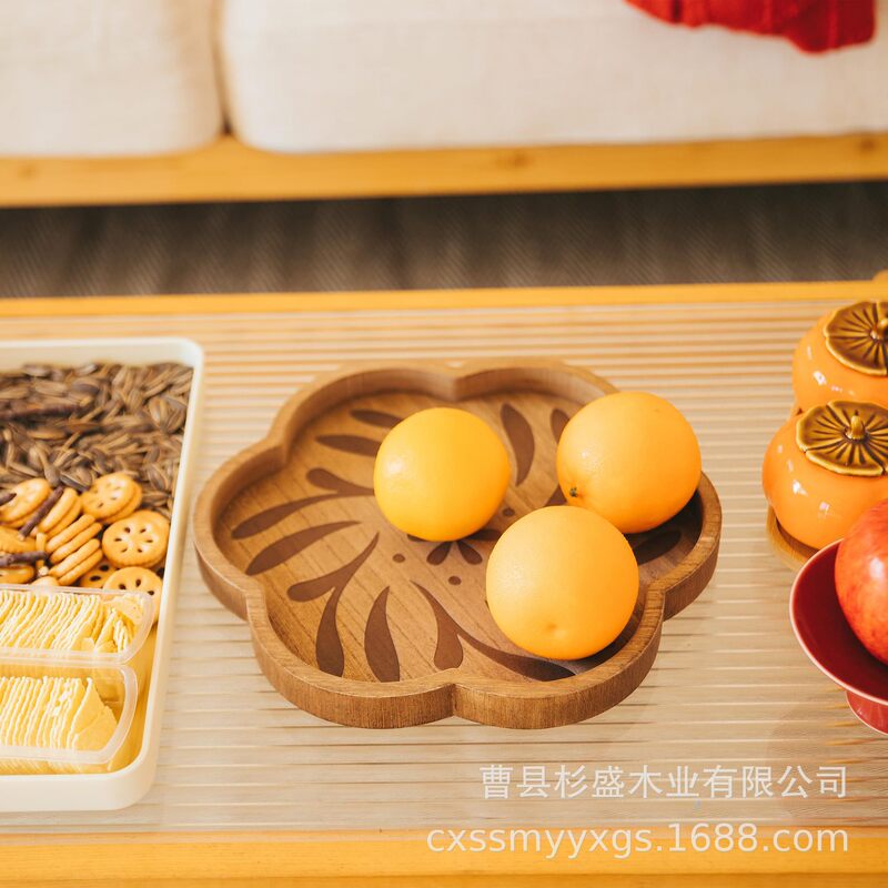 Scalloped Edge Decorative Tray Wooden Kitchen Carving Round Tray Retro Center Candlestick Tray Multifunctional Tray Scalloped Edge Decorative Tray Wooden Kitchen Carving Round Tray Retro Center Candlestick Tray Multifunctional Tray
