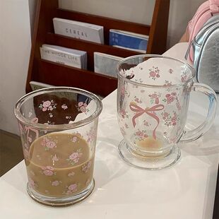 Ins Borosilicate Glass with Lid Girl's High-value Straw Household Office Water Cup Summer Cup Bowl suit