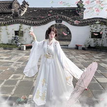 原创汉服2025春秋男女交领白色绣花大袖衫飘逸仙侠古装cos服套装