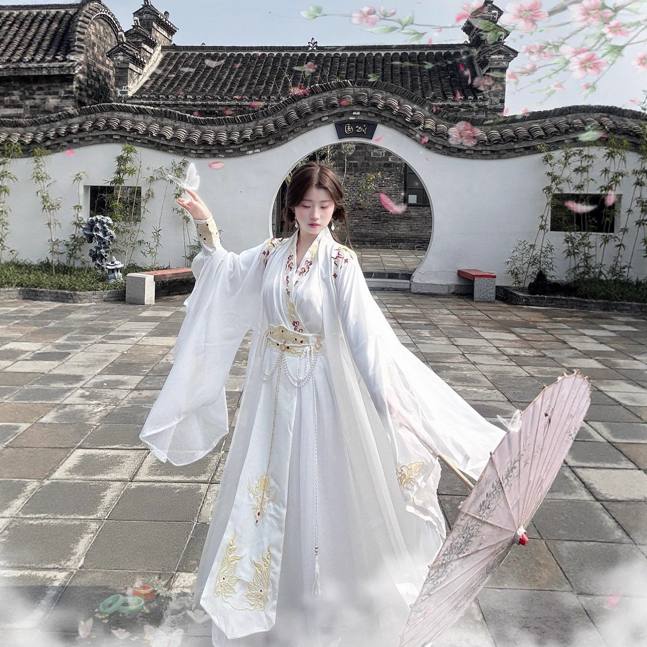 原创汉服2025春秋男女交领白色绣花大袖衫飘逸仙侠古装cos服套装