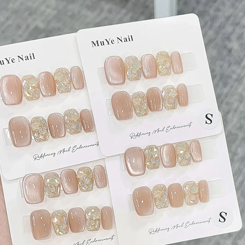 Jasmine Scented Popular Cat Eye Phototherapy Manicure Patches, Handmade Wearable Nails, Handmade Nail Patches, Manicure Finished Products Jasmine Scented Popular Cat Eye Phototherapy Manicure Patches, Handmade Wearable Nails, Handmade Nail Patches, Manicure Finished Products