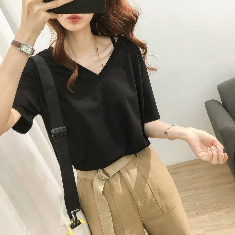 Summer Cool and Smooth Silk Cotton V-neck Short-sleeve T-shirt Women's Large Size Korean-style Loose Slimming Half-sleeve Top Base Shirt Summer Cool and Smooth Silk Cotton V-neck Short-sleeve T-shirt Women's Large Size Korean-style Loose Slimming Half-sleeve Top Base Shirt