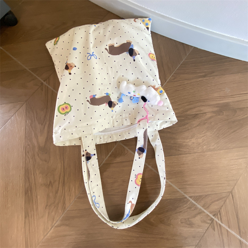 Square Shape Women's Canvas Animal Polka Dots Bow Knot Cute Square Zipper Tote Bag