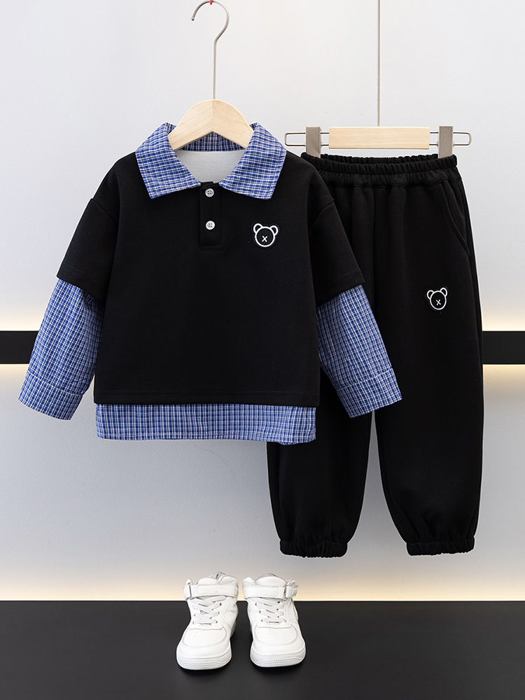 Traje para Niños 7690, Estilo 2026, Ropa Deportiva de Primavera para Niños, Sudadera con Solapa, Conjunto de Dos Piezas a la Moda