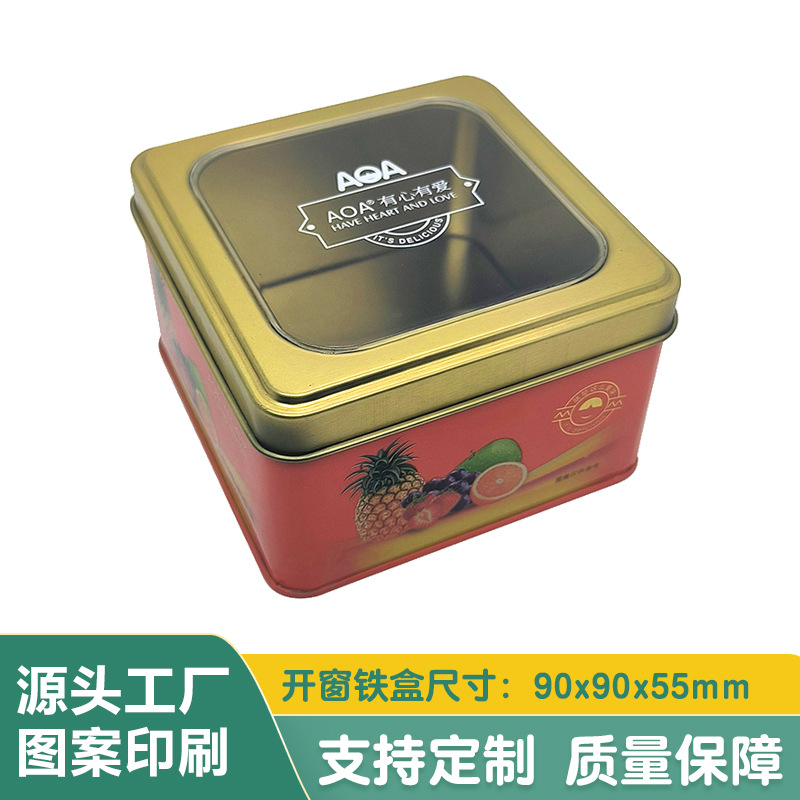 直供蜡烛正方形透明胶片铁盒PVC烫金丝印金属糖果盒食品铁盒包装