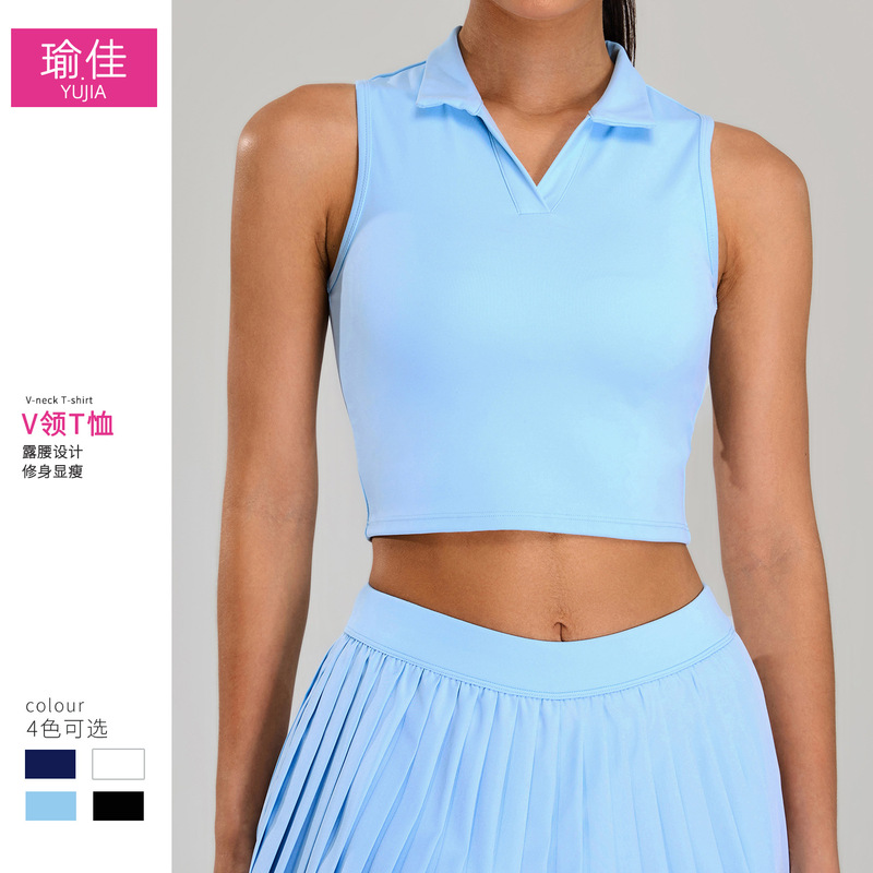 Cross-Border Cloud-Sensing Breathable Lapel Sports Polo Shirt Women's Outdoor Fitness Running Tennis Wear Sleeveless Yoga Top Cross-Border Cloud-Sensing Breathable Lapel Sports Polo Shirt Women's Outdoor Fitness Running Tennis Wear Sleeveless Yoga Top