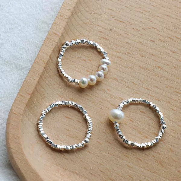 Sterling silver broken silver natural pearl ring female niche design ins high sense s925 index finger ring retro ring