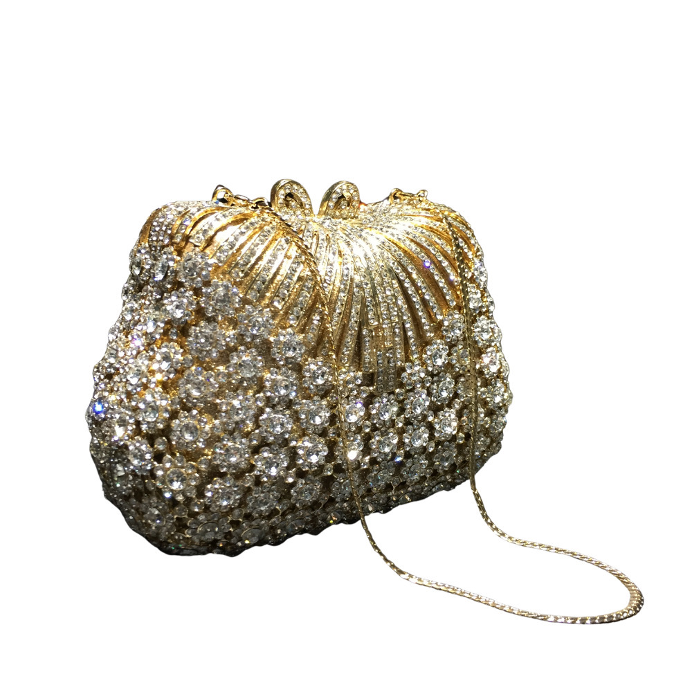 Transfronterizo nuevo estilo de moda bolsas de cena de diamantes flores bolsas tridimensionales bolsas de banquete europeas y estadounidenses bolsas de mano de diamantes clutch new