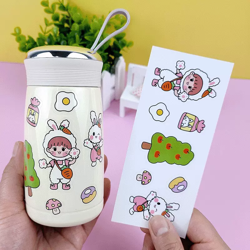 跨境ins风可爱保温杯贴纸卡通PVC手账防水贴画DIY儿童文具装饰贴