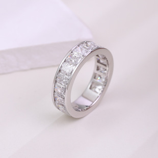 18K White Gold Row Ring for Women, Accessible Luxury Ins Style Jewelry, Customized Source Factory Radiant-Set Moissanite Row Ring