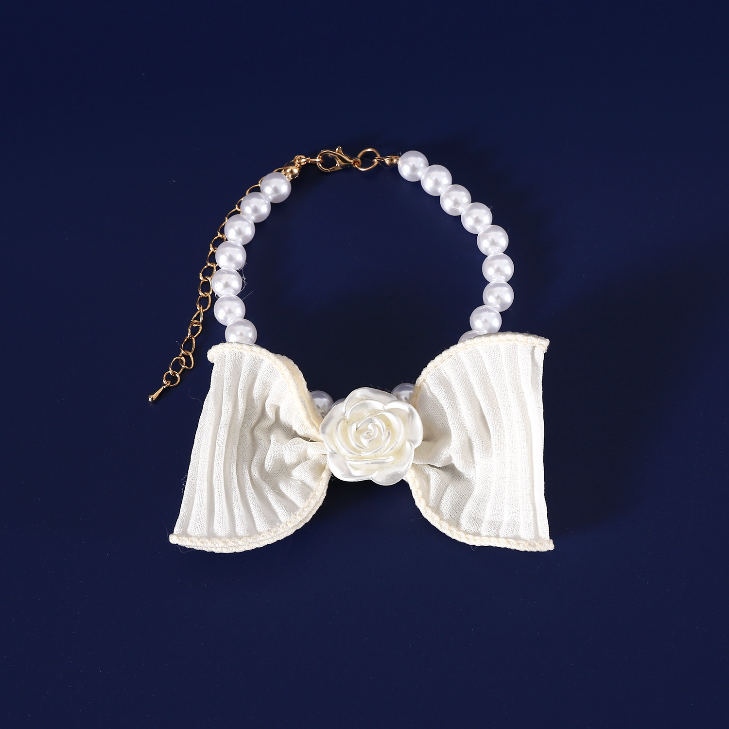 2024 mascotas perlas arco collar pequeño fragante camellia hilo corbata gatos perros accesorios collar princesa
