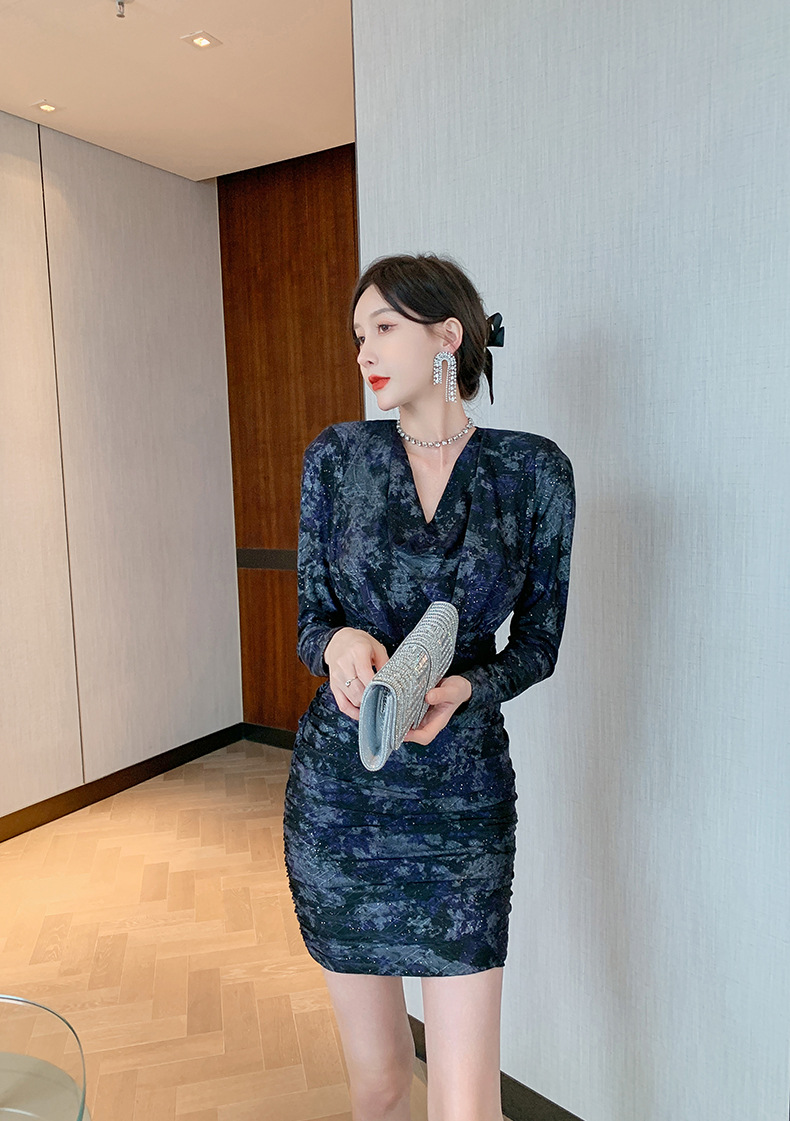 Đầm ôm body nữ cổ cọc Jacquard thêu hoa nhũ — Màu tím đen chi tiết 22