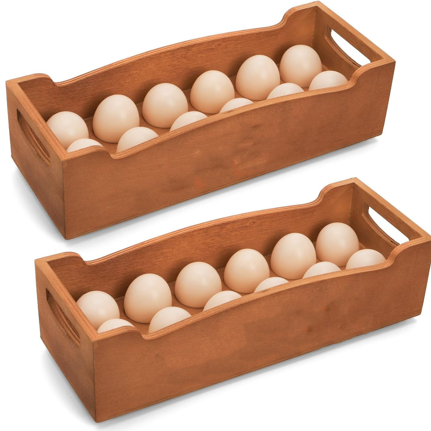 Wooden American-Style Farmhouse Country-Style Foldable Egg Rack Countertop Single-Layer Storage Box with Handle, Capacity for 24 Eggs