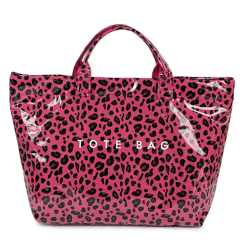 Glossy Leopard Print Large Capacity Shopping Carryall Tote Denim Jeans 38