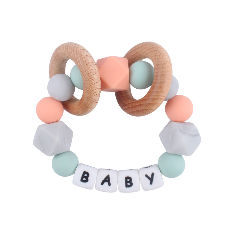 Nuevos productos para bebés silicona DIY nombre calmante bebé grande octogonal cuentas de silicona pulsera mordedor juguete