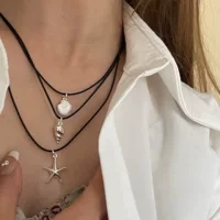 Трансграничные горячие продажи морской звезды раковины раковины металлические ожерелья женские нишевые ретро кожаные веревки цепочки ключицы фабрики прямых продаж