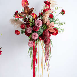 ✅红色喜庆场景装饰花开业庆典迎宾布置花篮交车仪式背景花艺