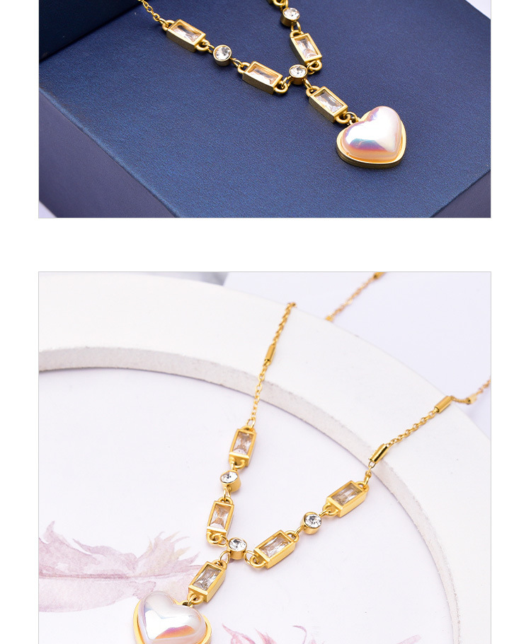 Glam Four Leaf Clover Heart Shape Titanium Steel Plating Artificial Pearls Necklace display picture 4