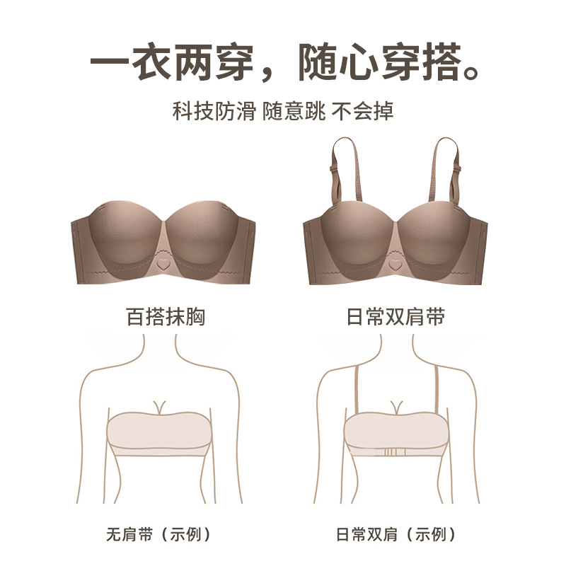 Ropa interior sin costuras de las mujeres Pecho pequeño empuja hacia arriba el sujetador grande pecho contrayendo anti-flacidez sin tirantes inalámbrico Belleza sujetador trasero mujeres