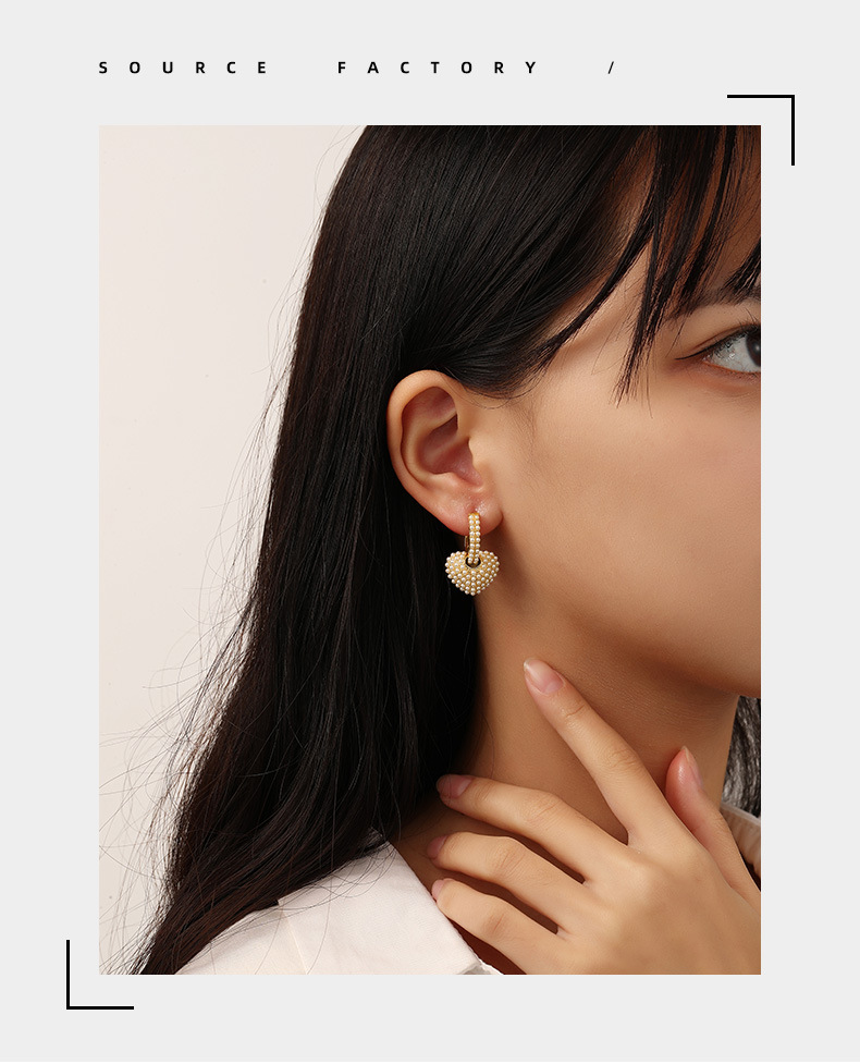 Retro Heart Shape Copper Inlay Artificial Pearls Dangling Earrings 1 Pair